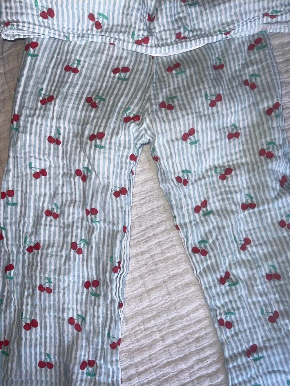 btween White Striped Cherry Print Tank and Pants Set - Red/Green